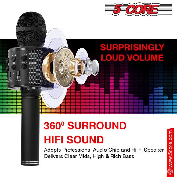 5Core Wireless Karaoke Microphone Handheld Bluetooth Inalambrico Mic Portable - Picture 7 of 10